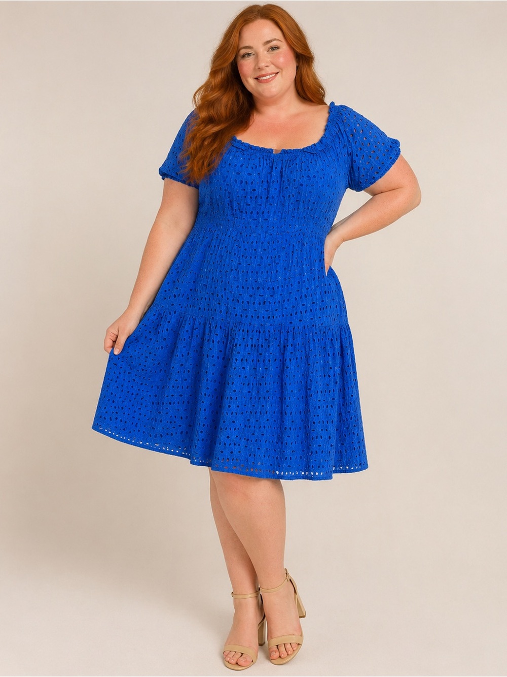Lane Bryant Blue Eyelet Dress Size 22 Boho Cottagecore Short Sleeve Flowy